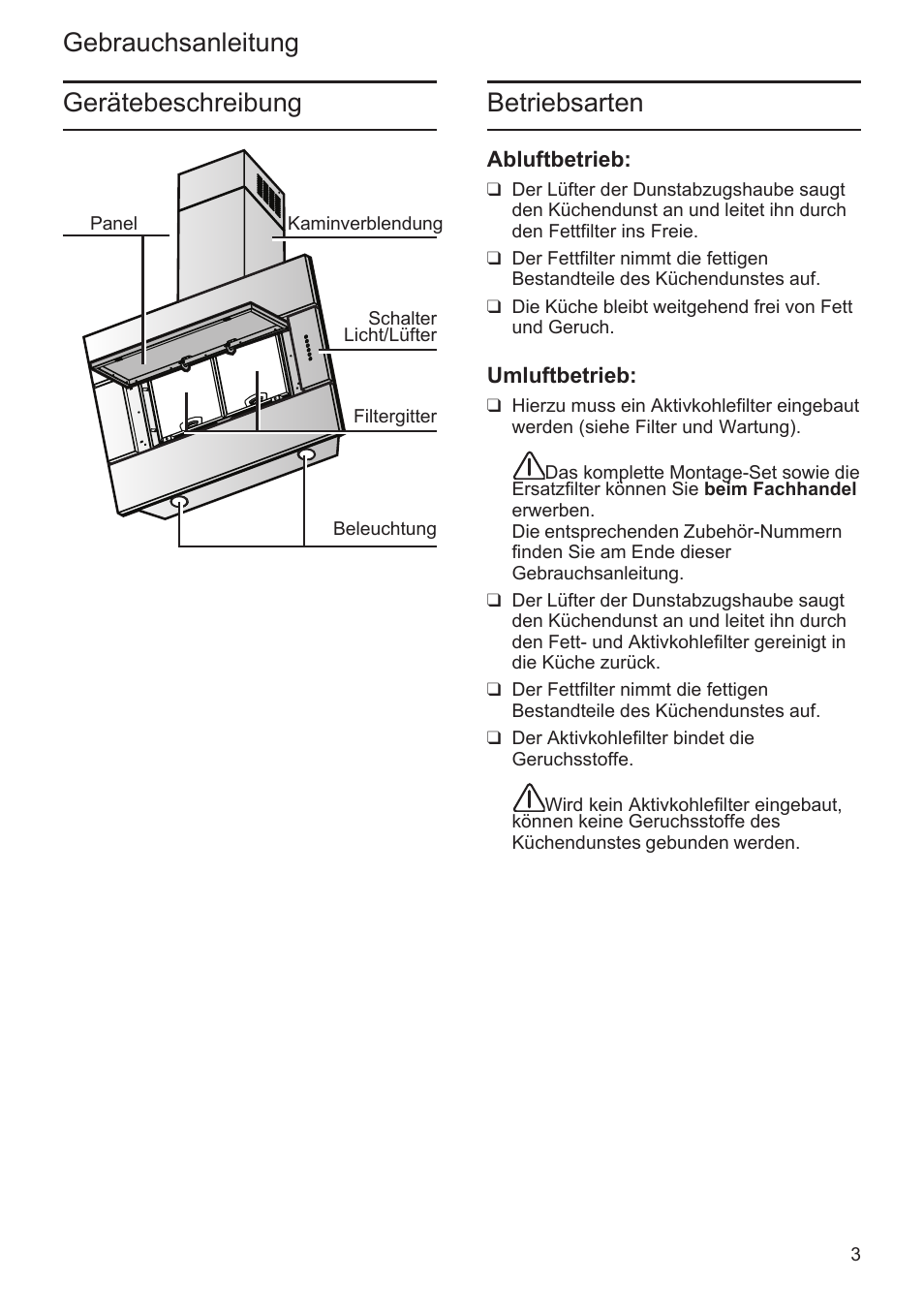 Gebrauchsanleitung betriebsarten, Gerätebeschreibung | Bosch DWK096652 Edelstahl User Manual | Page 3 / 84