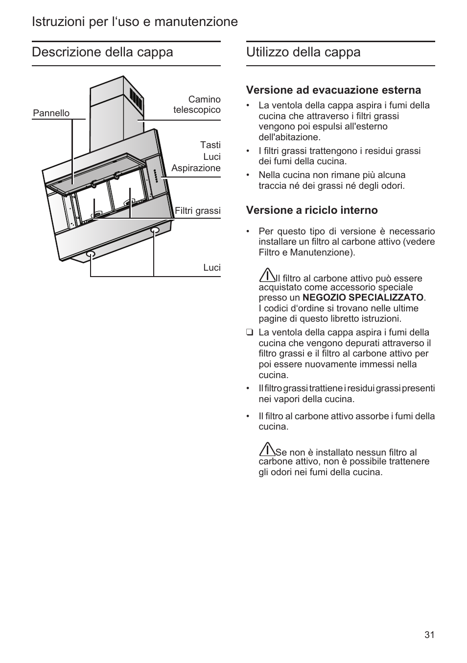 Descrizione della cappa | Bosch DWK096652 Edelstahl User Manual | Page 31 / 84