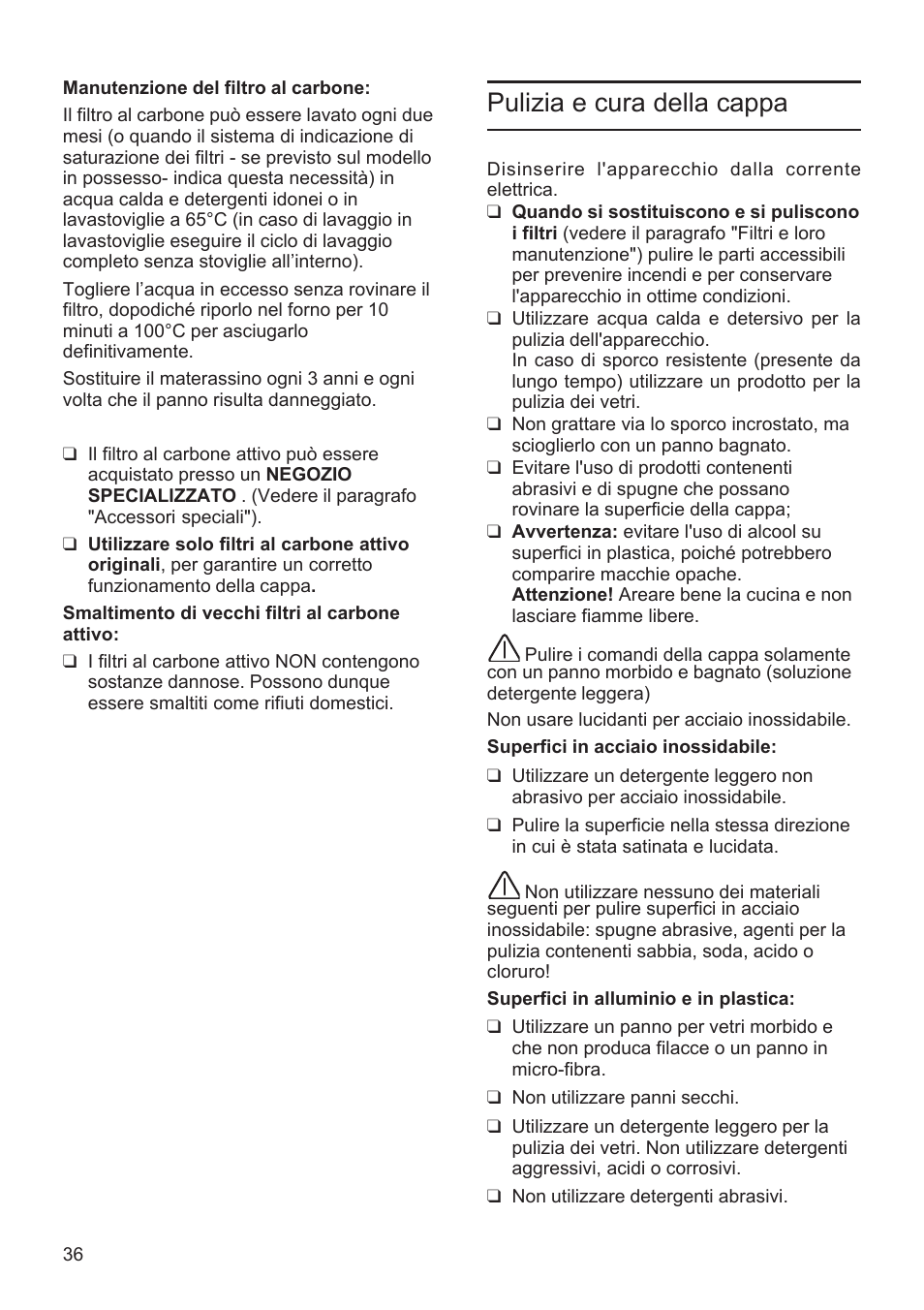 Pulizia e cura della cappa | Bosch DWK096652 Edelstahl User Manual | Page 36 / 84