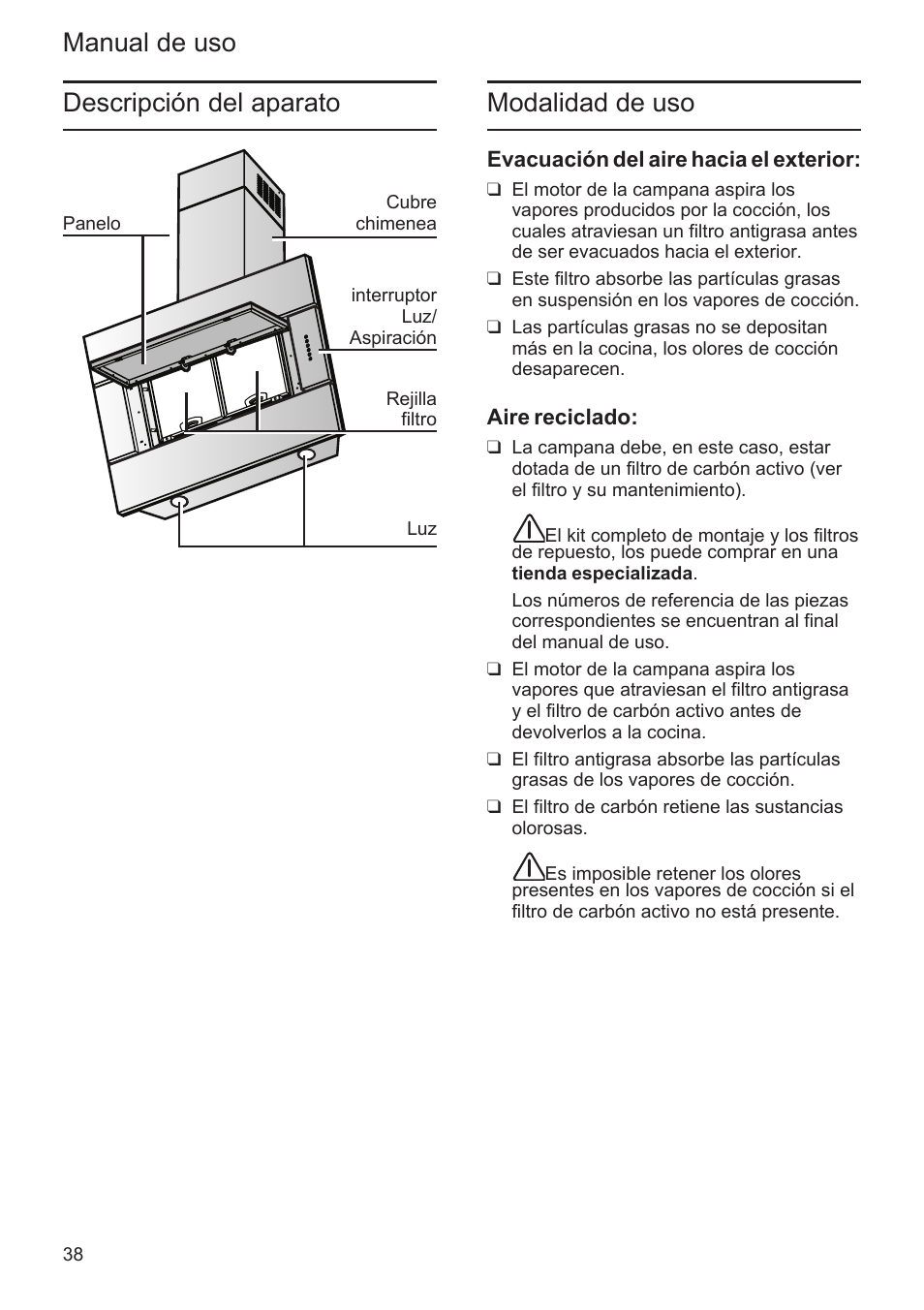 Manual de uso modalidad de uso, Descripción del aparato | Bosch DWK096652 Edelstahl User Manual | Page 38 / 84