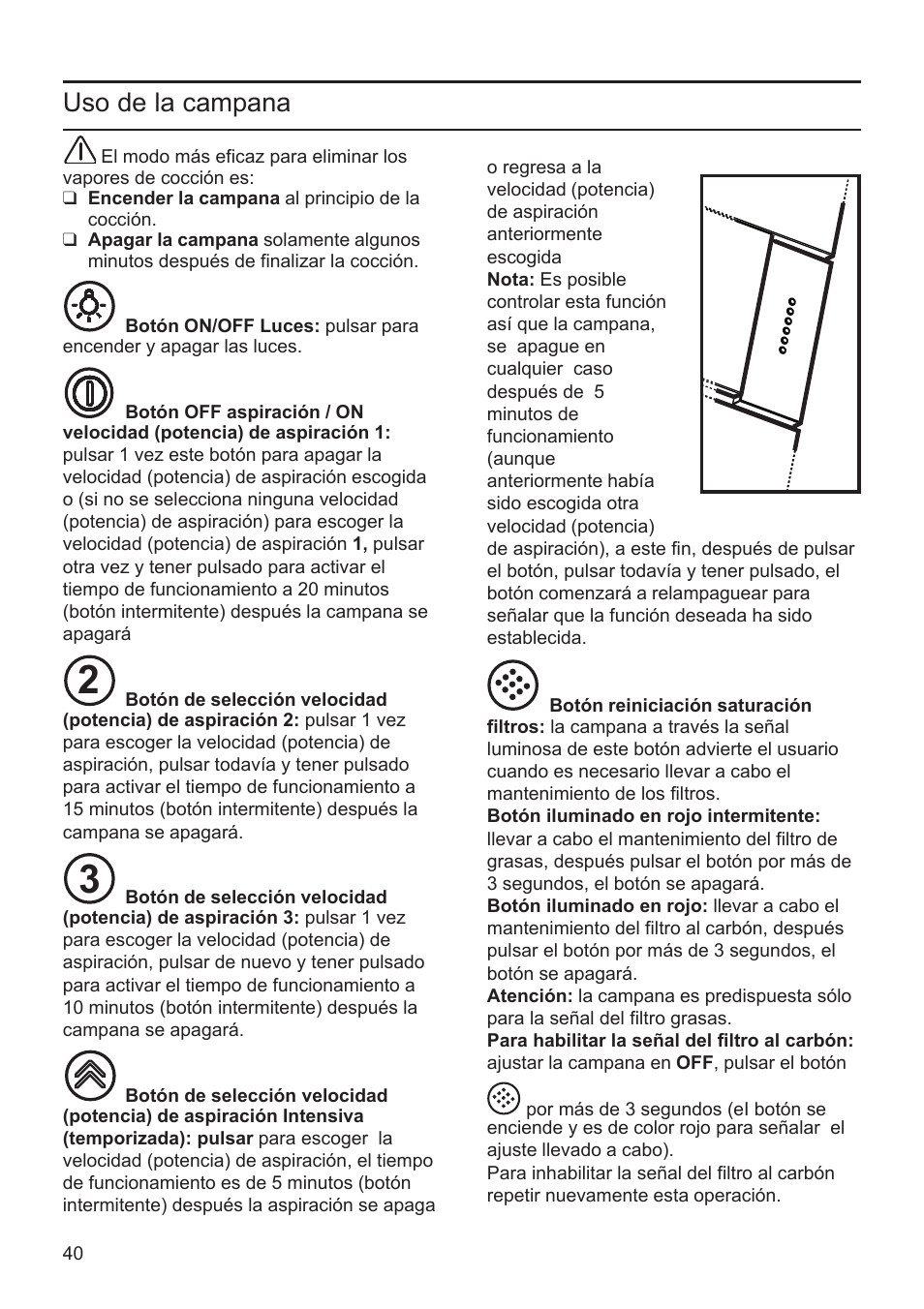 Uso de la campana | Bosch DWK096652 Edelstahl User Manual | Page 40 / 84