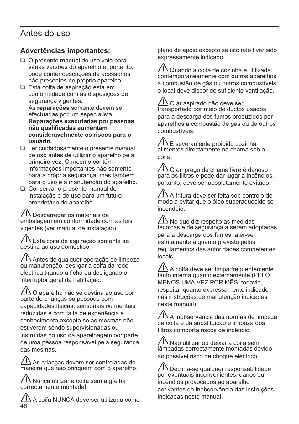 Antes do uso | Bosch DWK096652 Edelstahl User Manual | Page 46 / 84