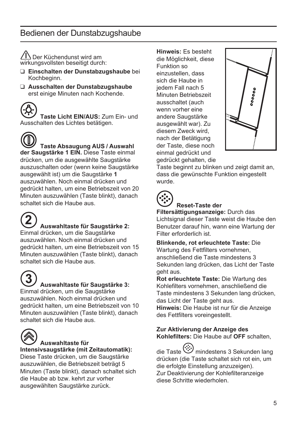 Bedienen der dunstabzugshaube | Bosch DWK096652 Edelstahl User Manual | Page 5 / 84