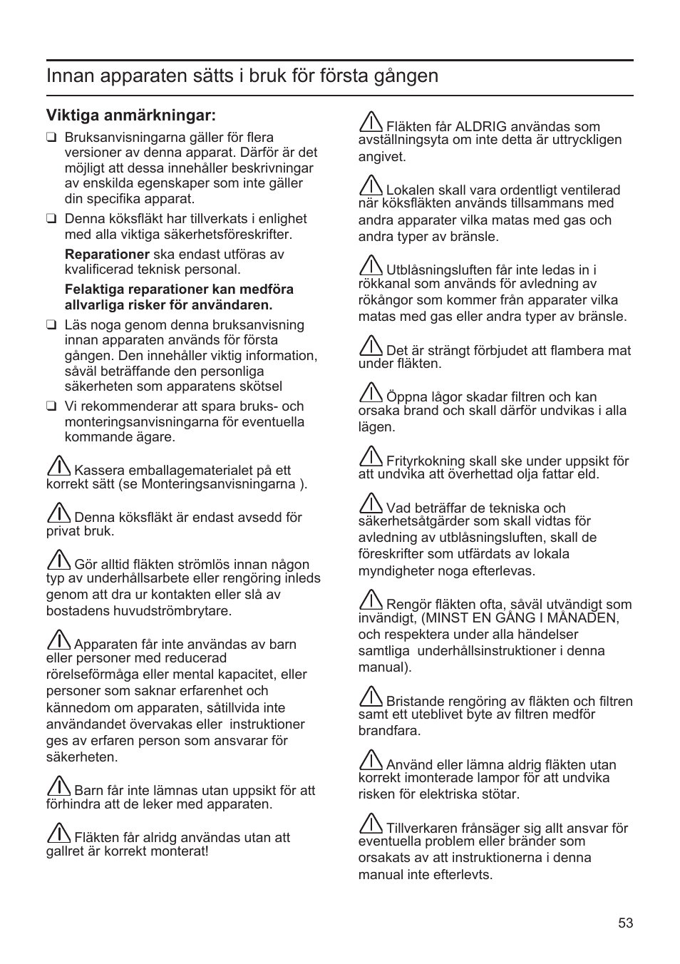 Innan apparaten sätts i bruk för första gången | Bosch DWK096652 Edelstahl User Manual | Page 53 / 84
