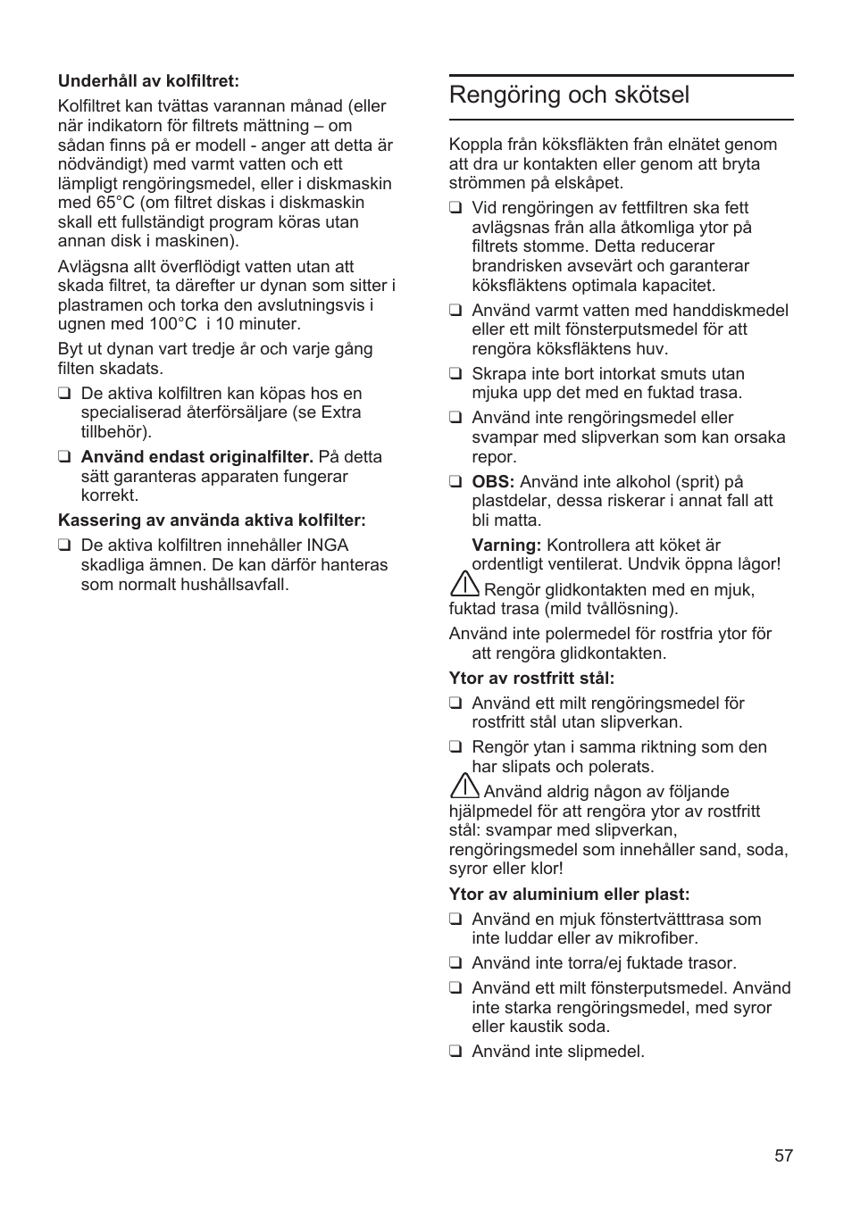 Rengöring och skötsel | Bosch DWK096652 Edelstahl User Manual | Page 57 / 84