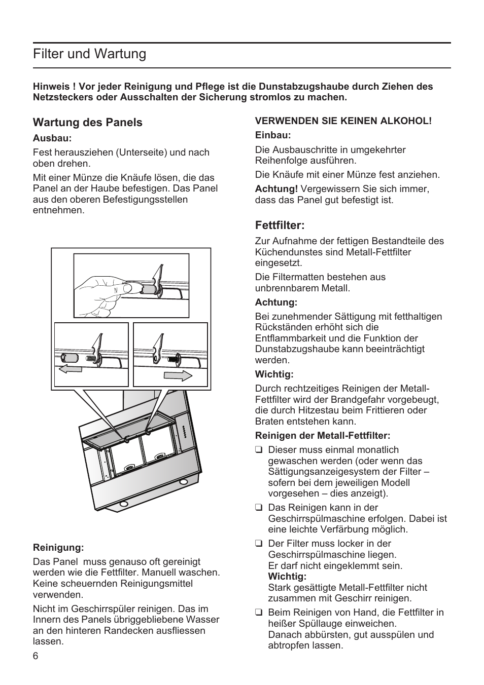 Filter und wartung | Bosch DWK096652 Edelstahl User Manual | Page 6 / 84