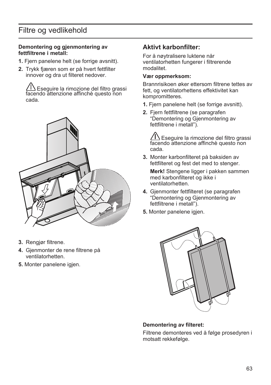 Filtre og vedlikehold | Bosch DWK096652 Edelstahl User Manual | Page 63 / 84