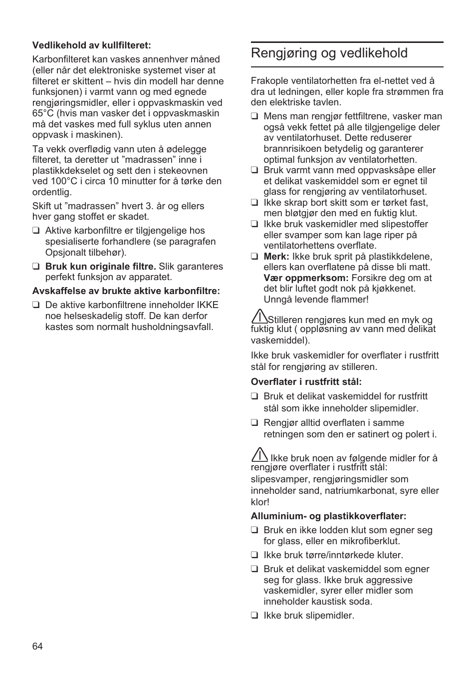 Rengjøring og vedlikehold | Bosch DWK096652 Edelstahl User Manual | Page 64 / 84