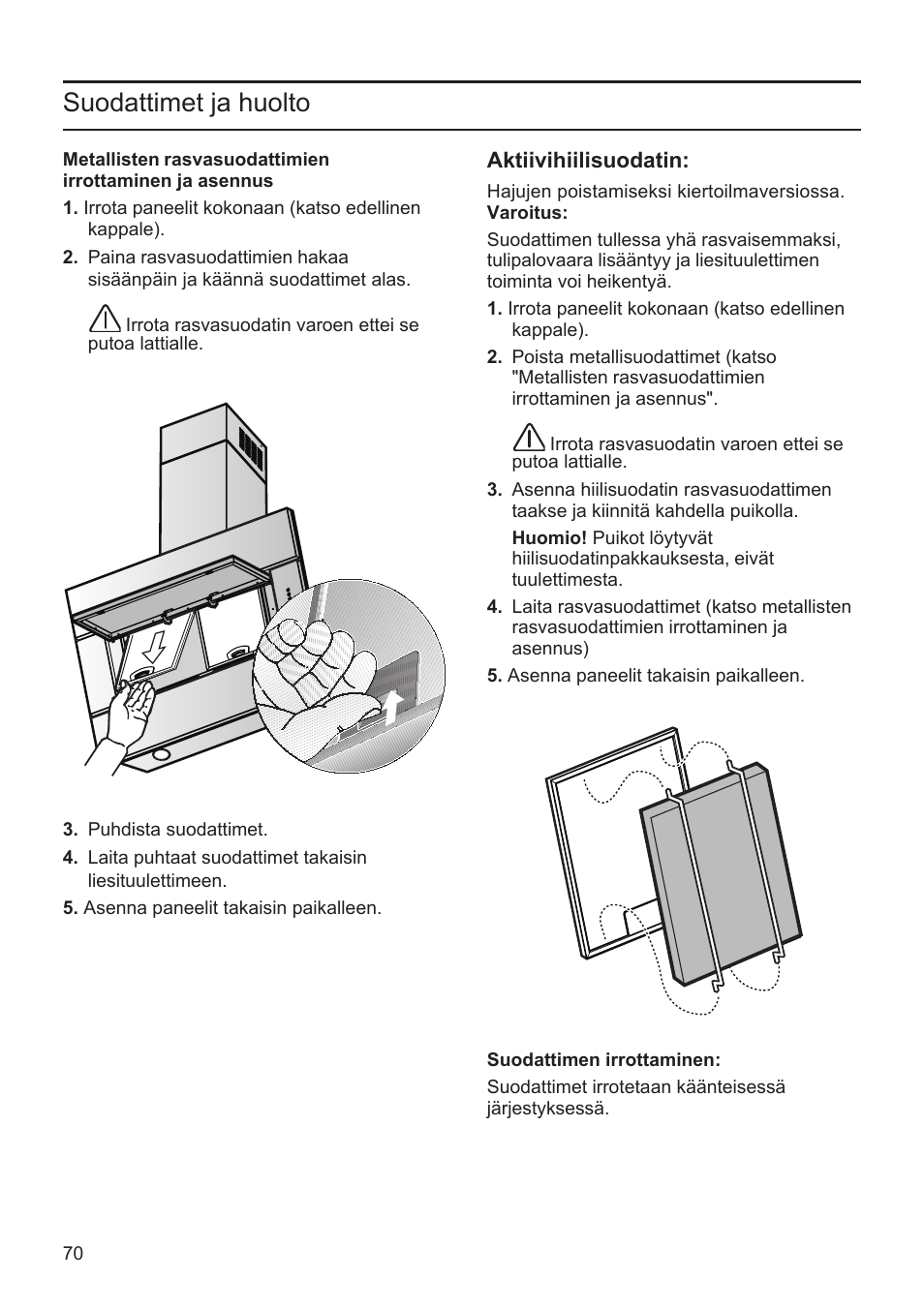 Suodattimet ja huolto | Bosch DWK096652 Edelstahl User Manual | Page 70 / 84