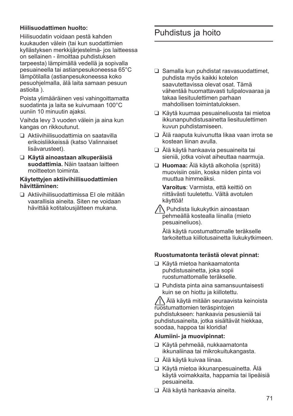 Puhdistus ja hoito | Bosch DWK096652 Edelstahl User Manual | Page 71 / 84