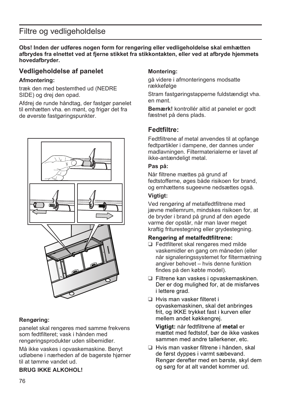 Filtre og vedligeholdelse | Bosch DWK096652 Edelstahl User Manual | Page 76 / 84