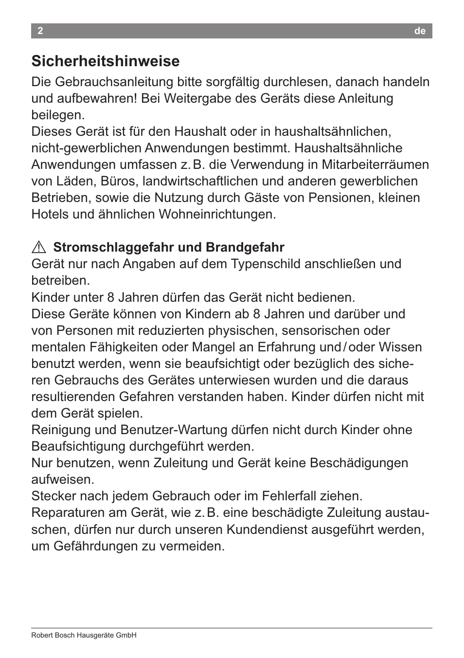 Sicherheitshinweise | Bosch PHD5781 Haartrockner BrilliantCare Business User Manual | Page 4 / 106