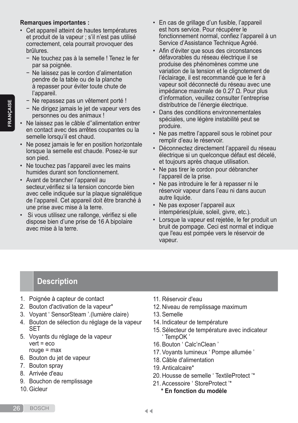 Description | Bosch Kompakt-Dampfgenerator Sensixx´x DI90 AntiShine TDI902836A magic night blue weiß User Manual | Page 26 / 188