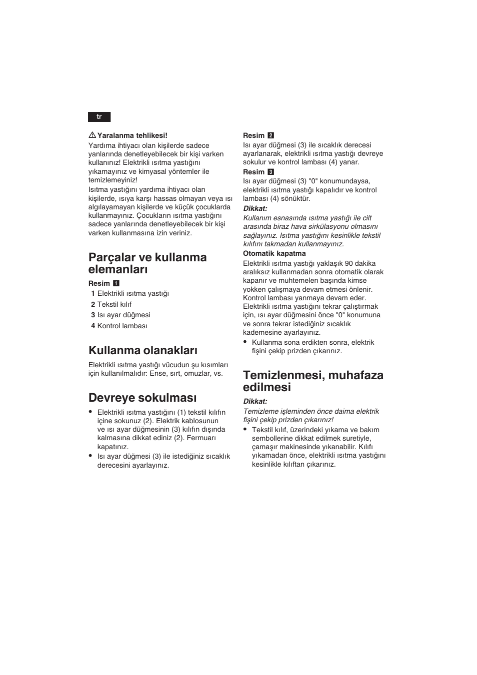 Parçalar ve kullanma elemanlar, Devreye sokulmas, Temizlenmesi, muhafaza edilmesi | Kullanma olanaklar | Bosch PFP5030 Rücken- und Nackenkissen relaxxtherm sports User Manual | Page 31 / 47