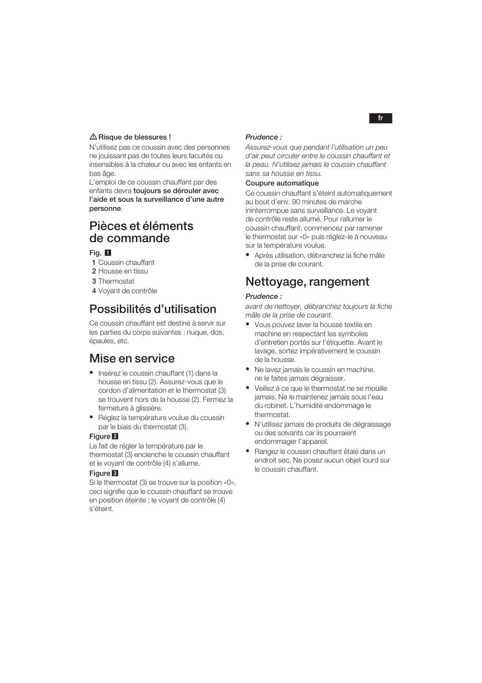 Pièces et éléments de commande, Mise en service, Nettoyage, rangement | Possibilités d'utilisation | Bosch PFP5030 Rücken- und Nackenkissen relaxxtherm sports User Manual | Page 8 / 47