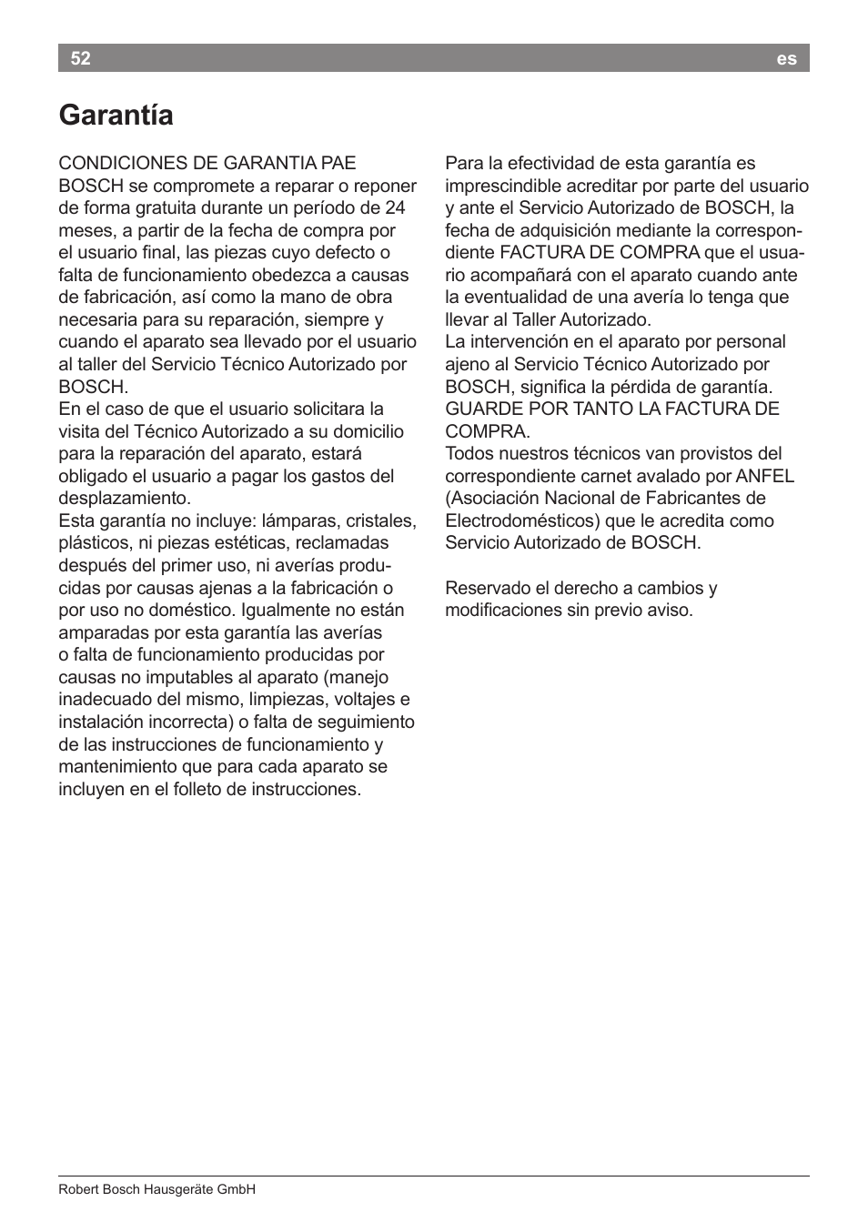Garantía | Bosch PHD5987 Haartrockner BrilliantCare Keratin Advance User Manual | Page 54 / 112