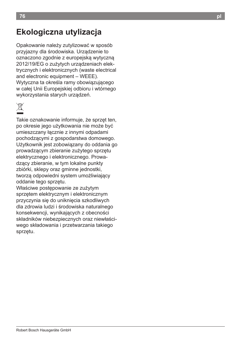 Ekologiczna utylizacja | Bosch PHD5987 Haartrockner BrilliantCare Keratin Advance User Manual | Page 78 / 112