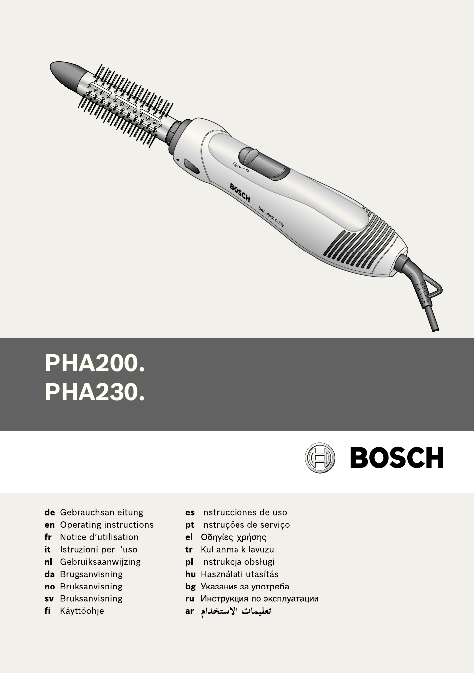 Bosch PHA2300 Warmluftstylingbürste beautixx curly User Manual | 47 pages
