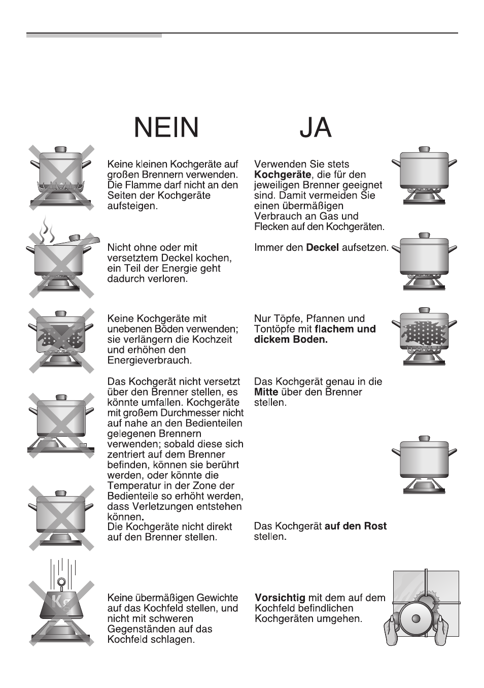 Hinweise zum gebrauch in bezug auf das kochen | Bosch NNH615XEU Gas-Kochfeld Edelstahl 60 cm User Manual | Page 23 / 98