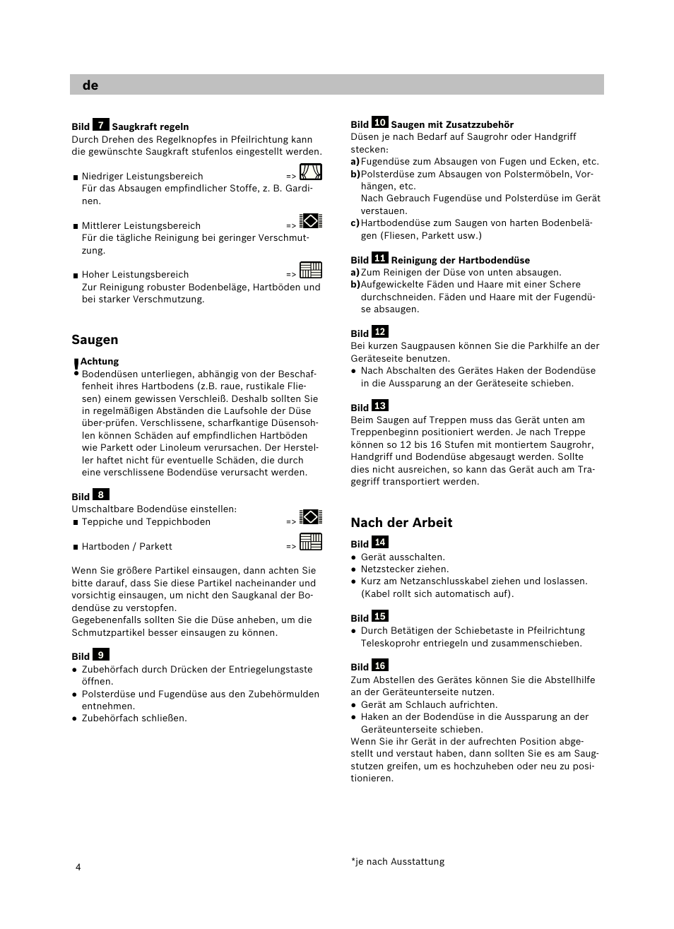 Nachderarbeit, Saugen | Bosch Roxx´x HomeProfessional Beutelloser Bodenstaubsauger BGS6PRO2 titanium User Manual | Page 4 / 117