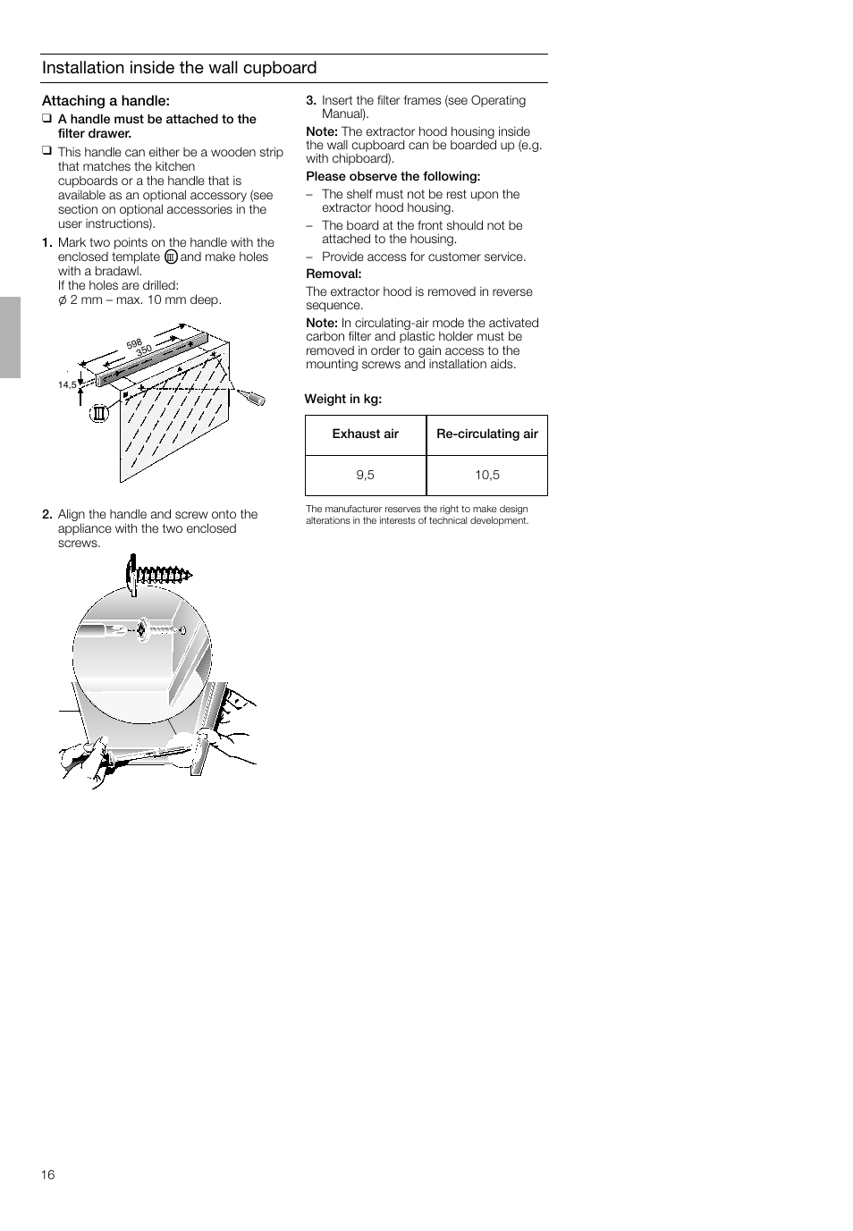 Installation inside the wall cupboard | Bosch DHI645H grau-metallic Flachschirmhaube 60 cm User Manual | Page 16 / 40