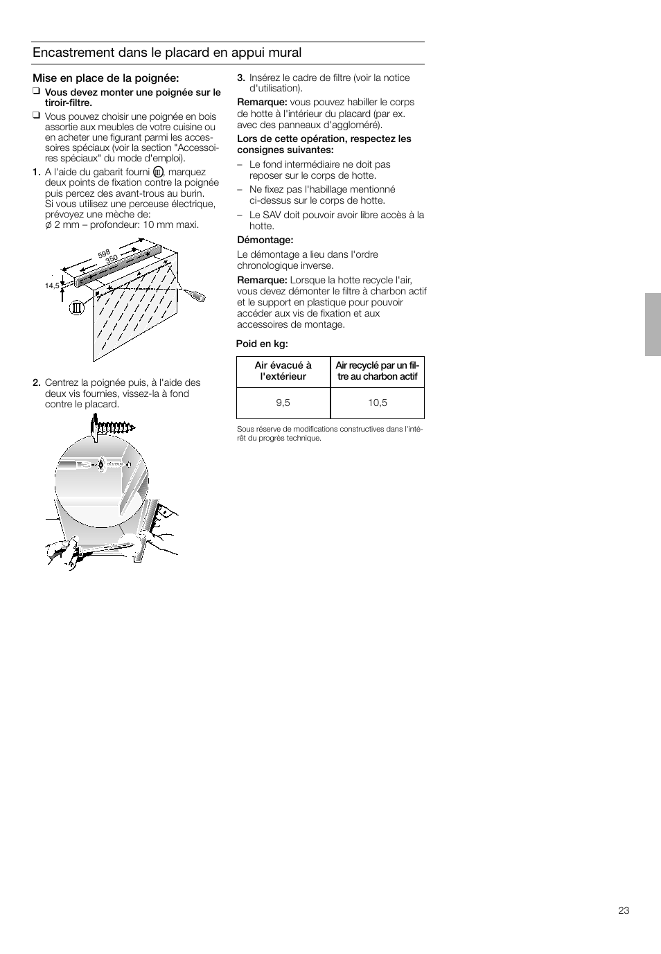 Encastrement dans le placard en appui mural | Bosch DHI645H grau-metallic Flachschirmhaube 60 cm User Manual | Page 23 / 40
