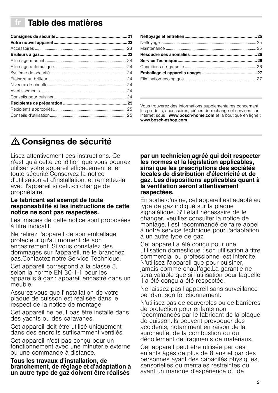 Bosch PCQ875B21E Gas-Kochstelle Edelstahl 75 cm User Manual | Page 21 / 52