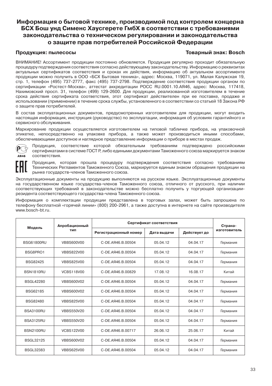 Продукция: пылесосы товарный знак: bosch | Bosch GL-30 Bodenstaubsauger mit Staubbeutel BGL32200 nordkapblau-metallic User Manual | Page 33 / 45