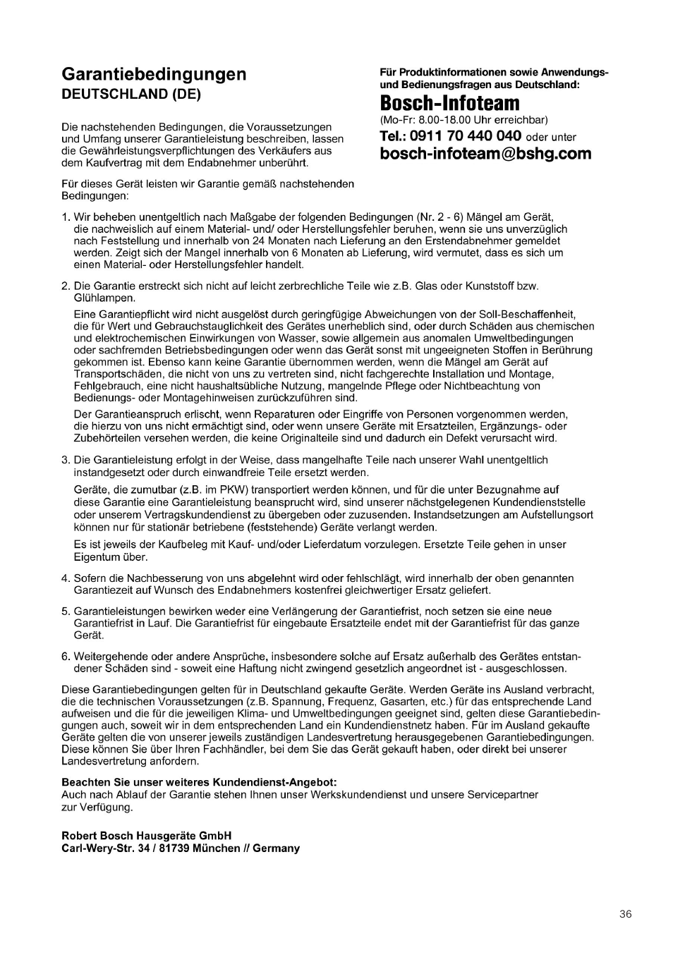 Bosch GL-30 Bodenstaubsauger mit Staubbeutel BGL32200 nordkapblau-metallic User Manual | Page 36 / 45