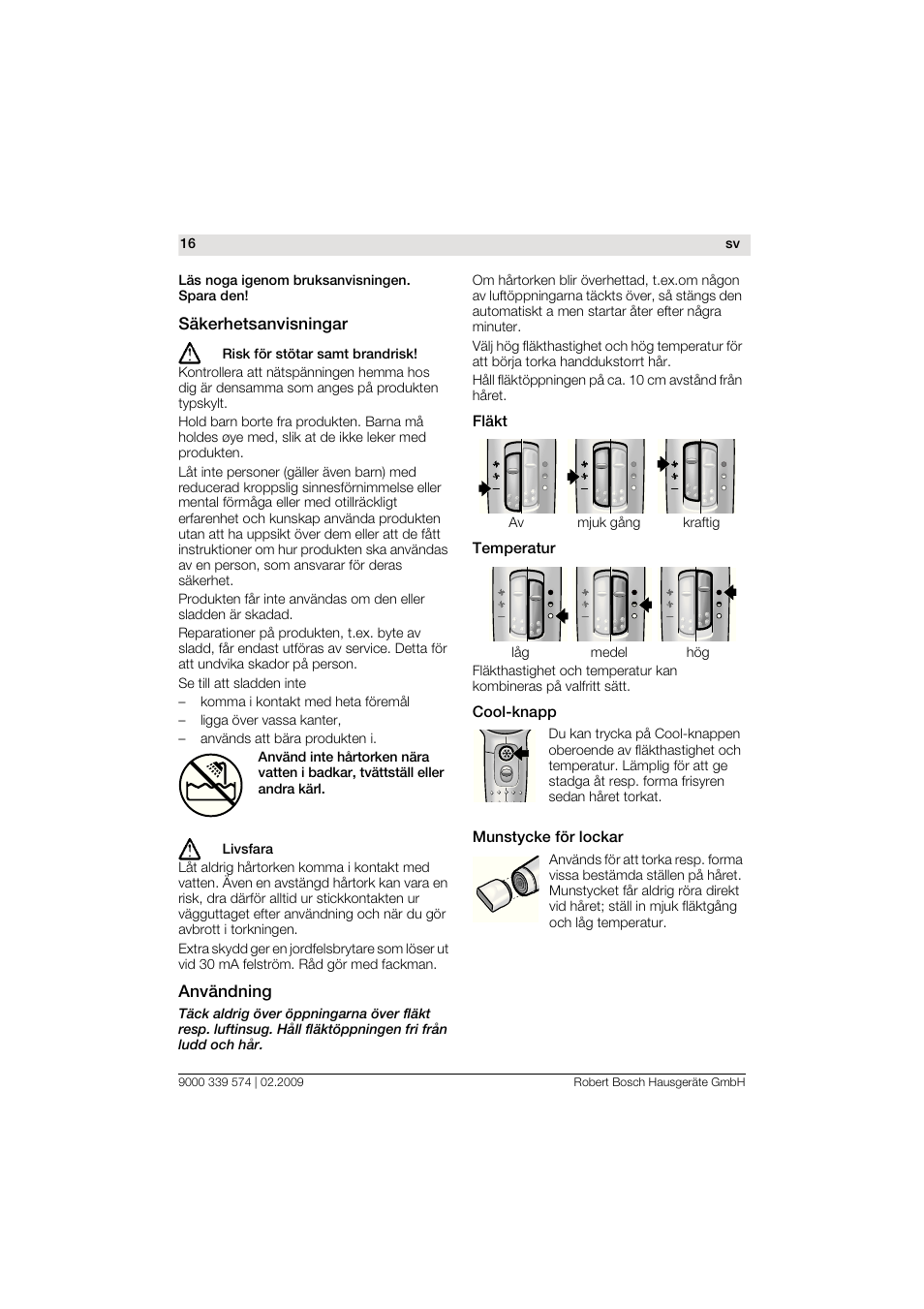 Bosch PHD7967 Haartrockner FancyTouch User Manual | Page 16 / 47