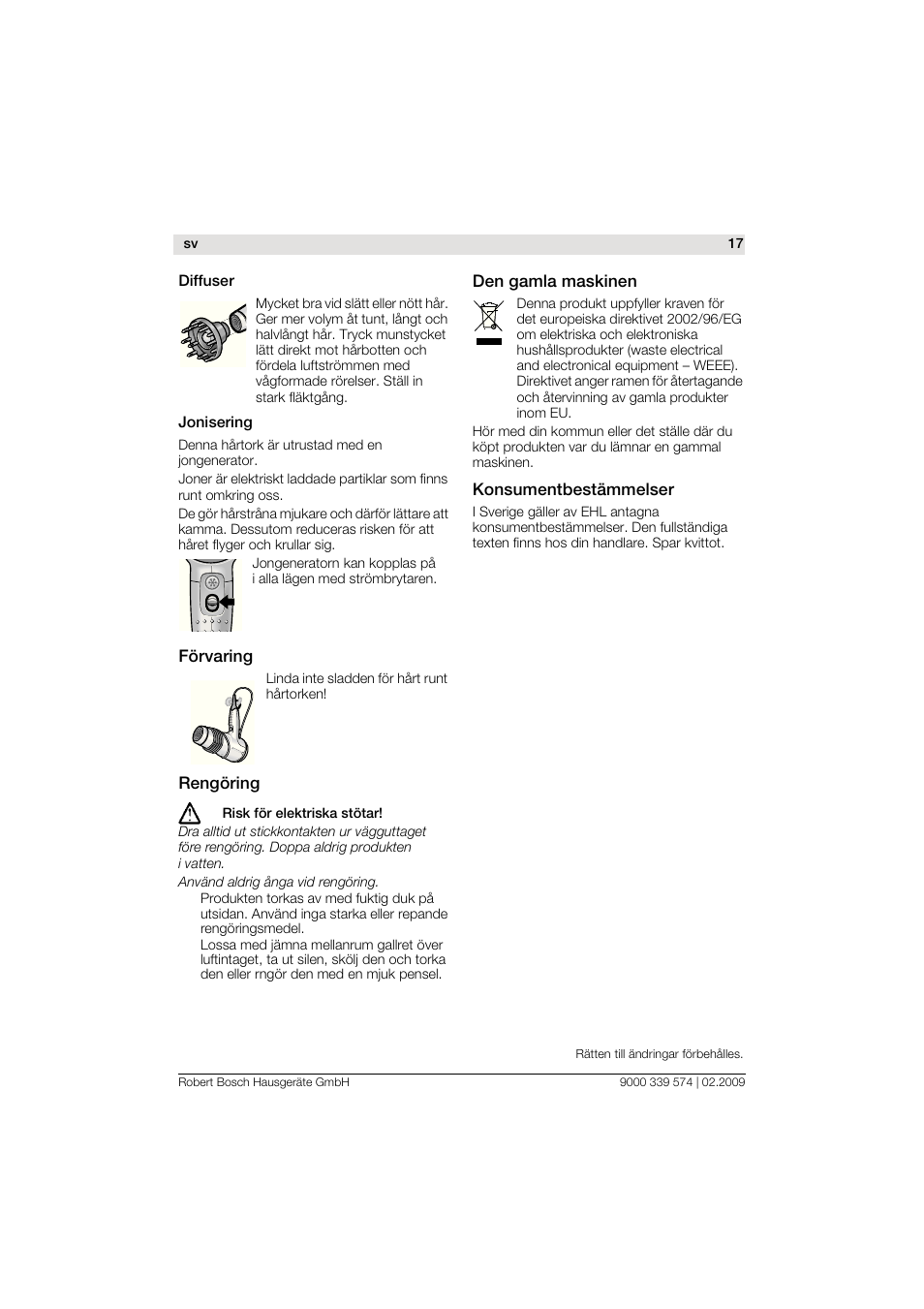 Bosch PHD7967 Haartrockner FancyTouch User Manual | Page 17 / 47