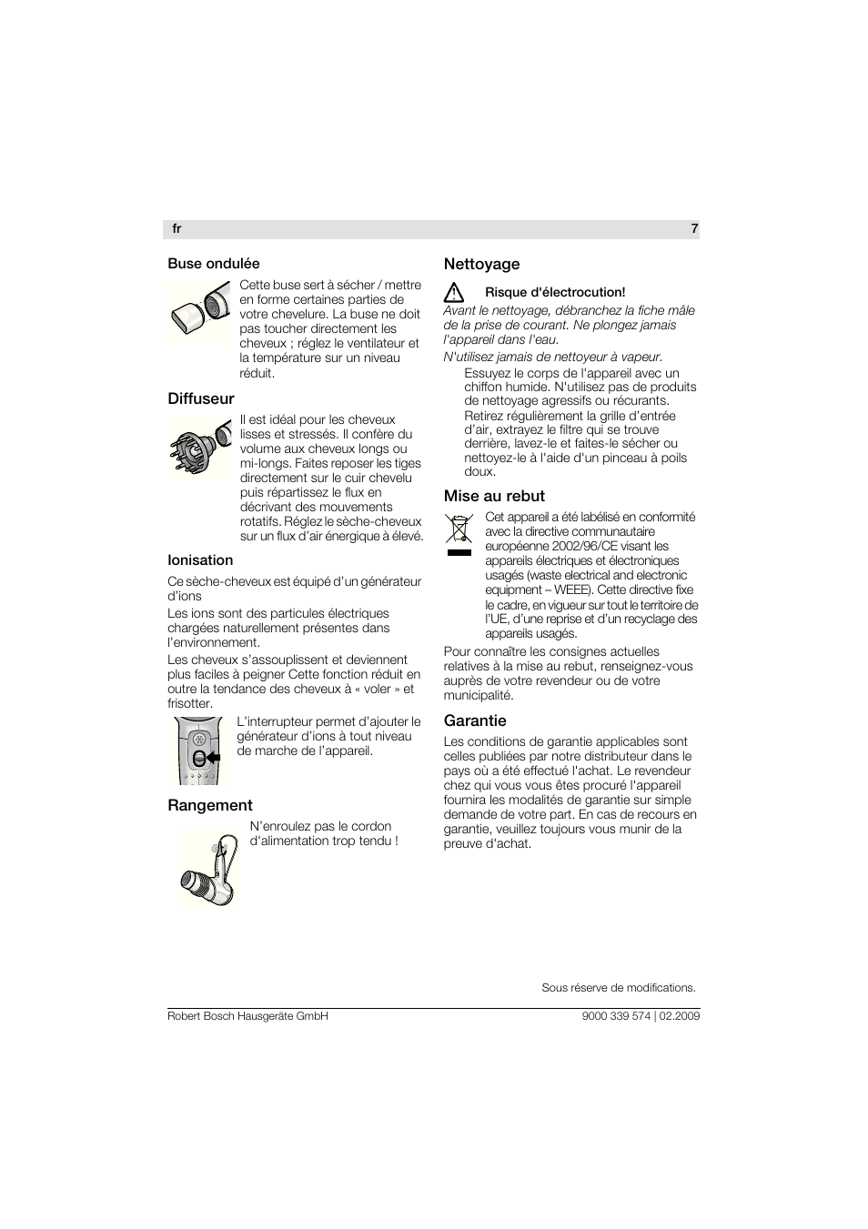 Bosch PHD7967 Haartrockner FancyTouch User Manual | Page 7 / 47