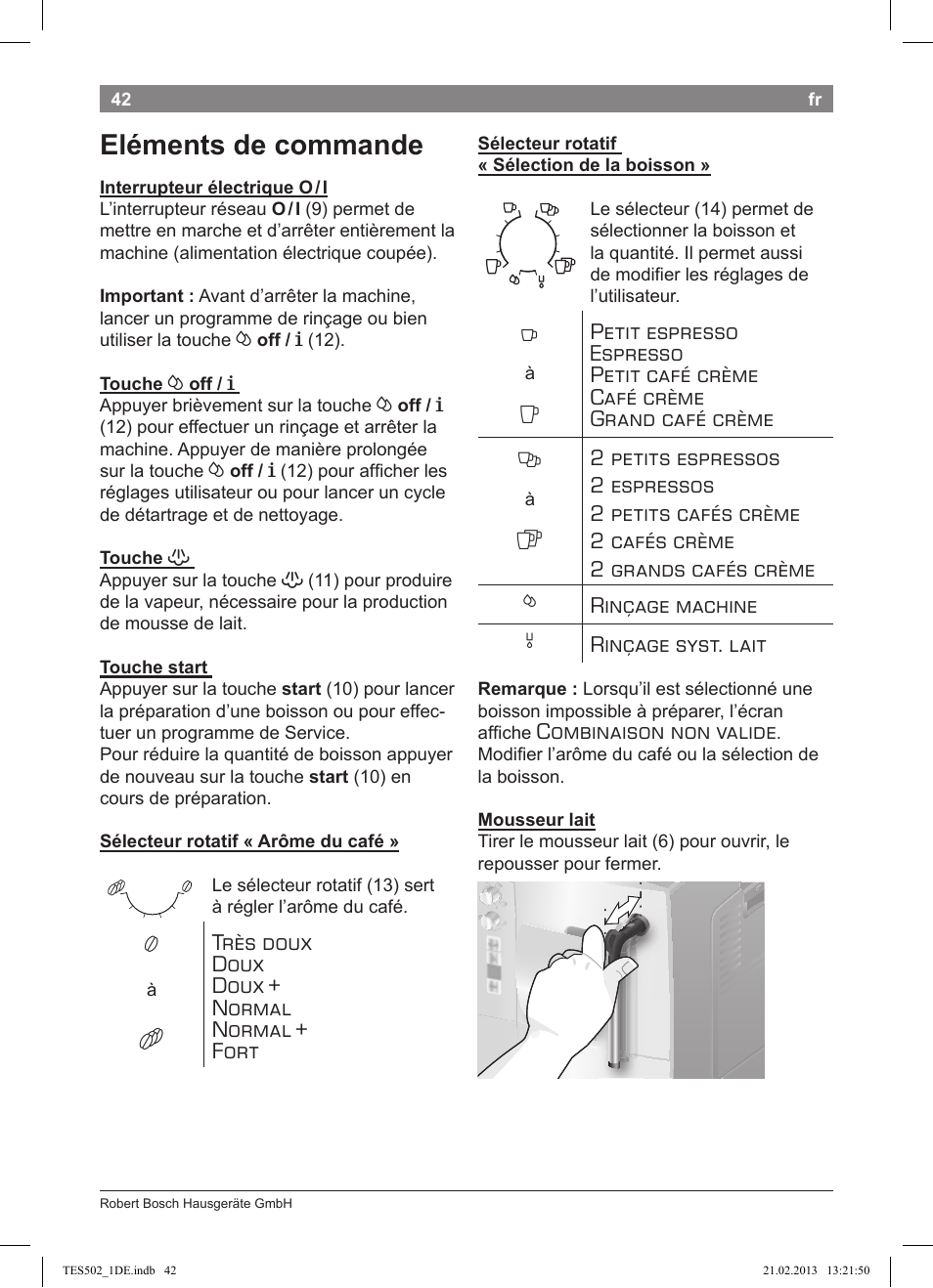 Eléments de commande | Bosch TES50251DE VeroCafe Kaffeevollautomat silber User Manual | Page 46 / 88