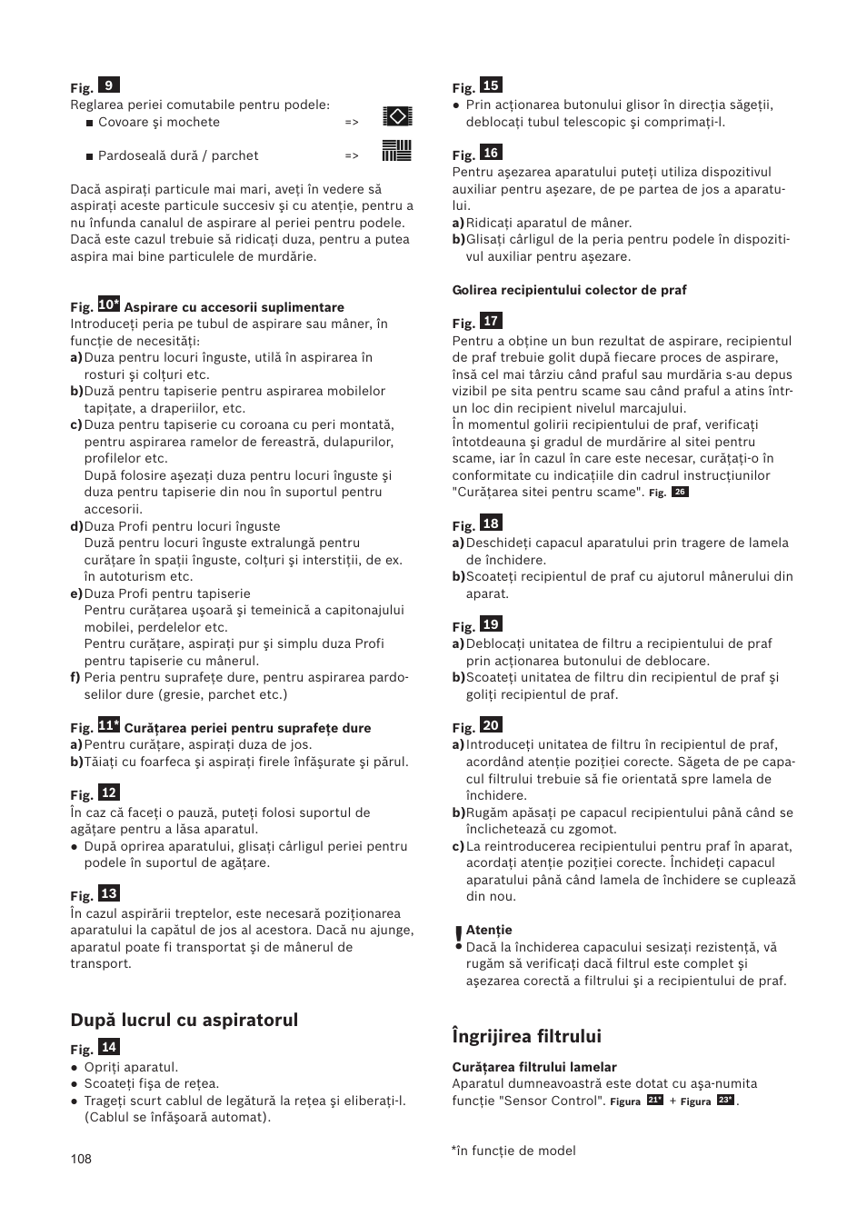 Îngrijirea ﬁltrului, După lucrul cu aspiratorul | Bosch Relaxxx ProSilence66 Beutelloser Bodenstaubsauger BGS5SIL66A schwarz User Manual | Page 109 / 142