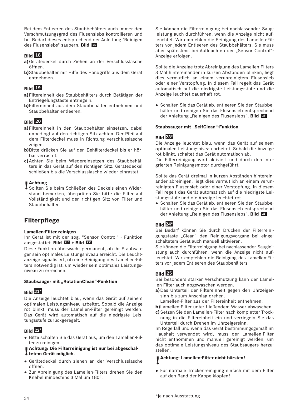 Filterpflege | Bosch Relaxxx ProSilence66 Beutelloser Bodenstaubsauger BGS5SIL66A schwarz User Manual | Page 35 / 142