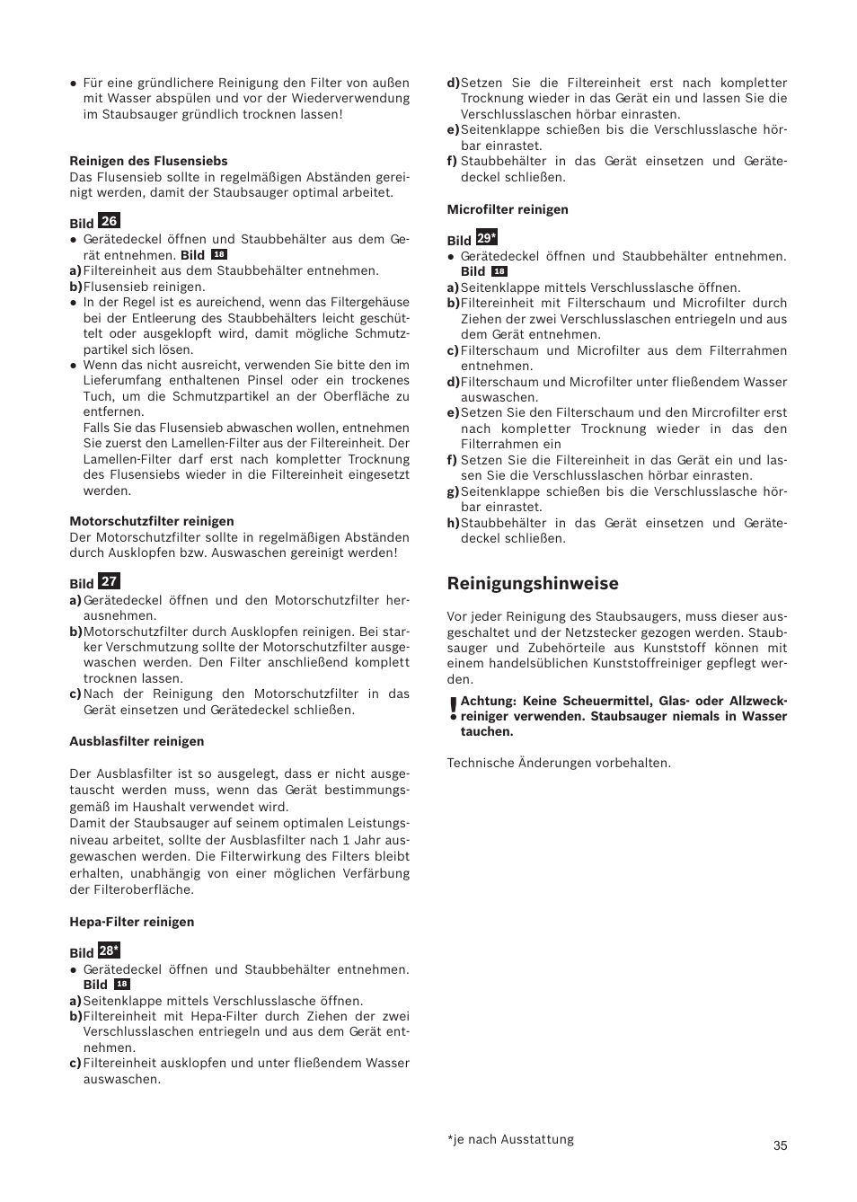 Reinigungshinweise | Bosch Relaxxx ProSilence66 Beutelloser Bodenstaubsauger BGS5SIL66A schwarz User Manual | Page 36 / 142