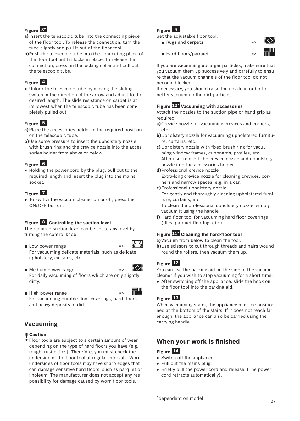 Vacuuming, When your work is ﬁnished | Bosch Relaxxx ProSilence66 Beutelloser Bodenstaubsauger BGS5SIL66A schwarz User Manual | Page 38 / 142