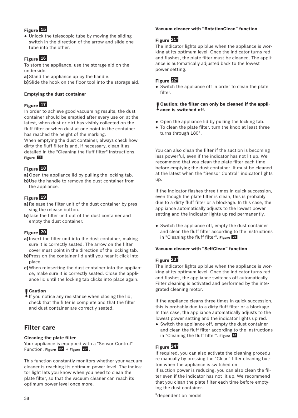 Filter care | Bosch Relaxxx ProSilence66 Beutelloser Bodenstaubsauger BGS5SIL66A schwarz User Manual | Page 39 / 142