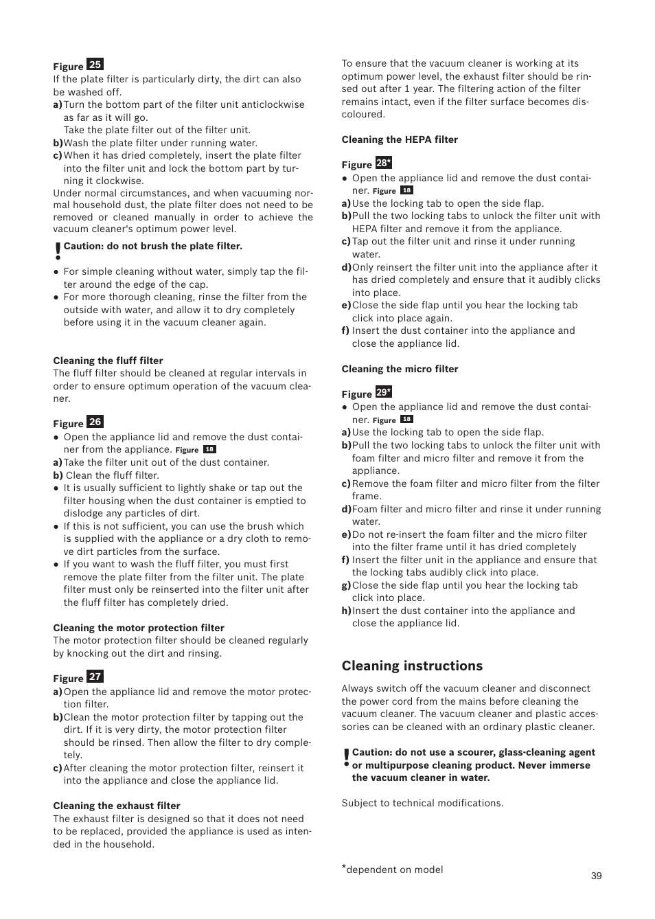Cleaning instructions | Bosch Relaxxx ProSilence66 Beutelloser Bodenstaubsauger BGS5SIL66A schwarz User Manual | Page 40 / 142