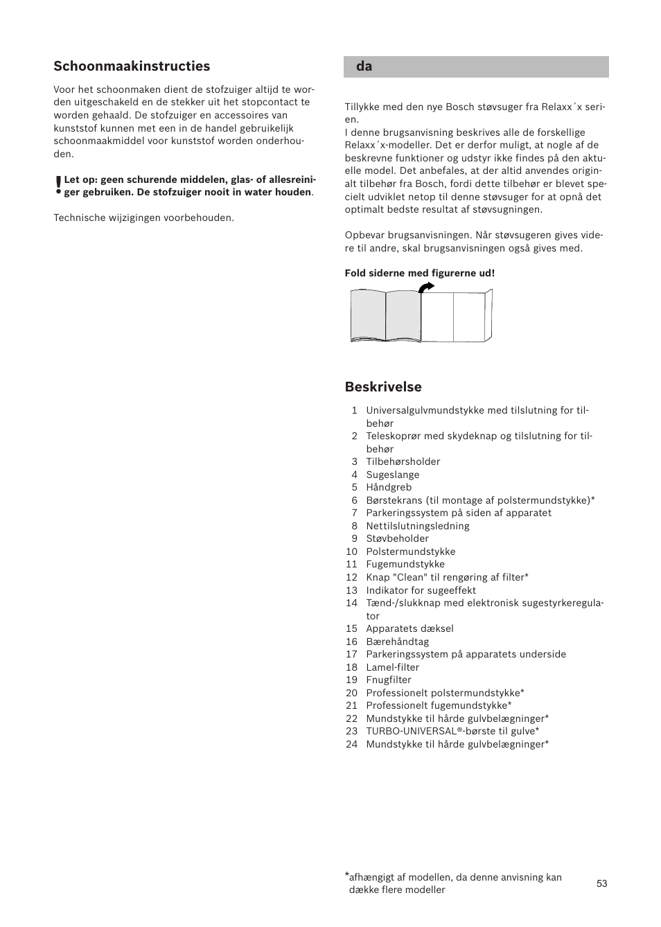 Schoonmaakinstructies, Beskrivelse | Bosch Relaxxx ProSilence66 Beutelloser Bodenstaubsauger BGS5SIL66A schwarz User Manual | Page 54 / 142