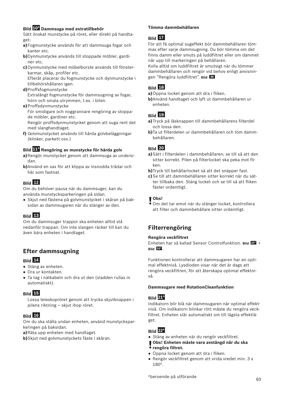 Efter dammsugning, Filterrengöring | Bosch Relaxxx ProSilence66 Beutelloser Bodenstaubsauger BGS5SIL66A schwarz User Manual | Page 64 / 142