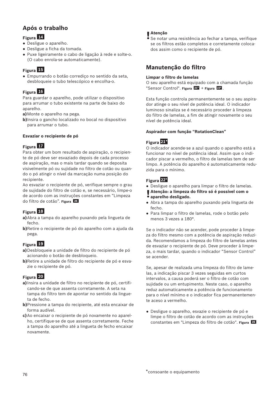 Após o trabalho, Manutenção do ﬁltro | Bosch Relaxxx ProSilence66 Beutelloser Bodenstaubsauger BGS5SIL66A schwarz User Manual | Page 77 / 142