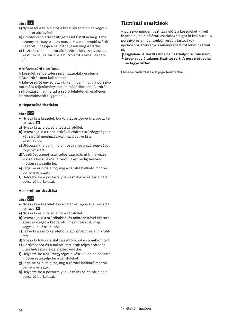 Tisztítási utasítások | Bosch Relaxxx ProSilence66 Beutelloser Bodenstaubsauger BGS5SIL66A schwarz User Manual | Page 97 / 142