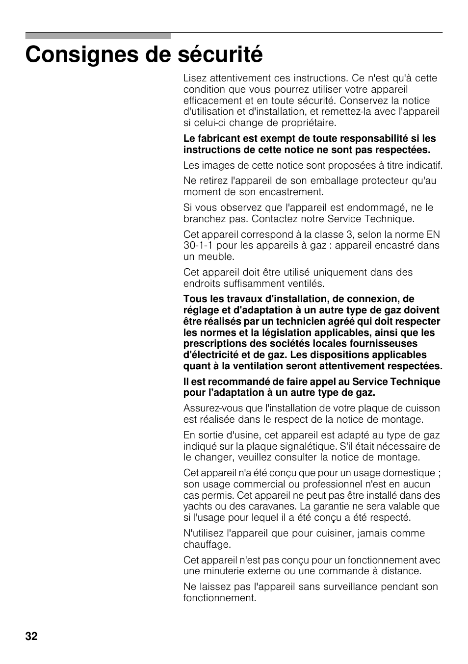 Consignes de sécurité | Bosch PRB326B70E Gas-Kochstelle Glaskeramik 30 cm User Manual | Page 31 / 98