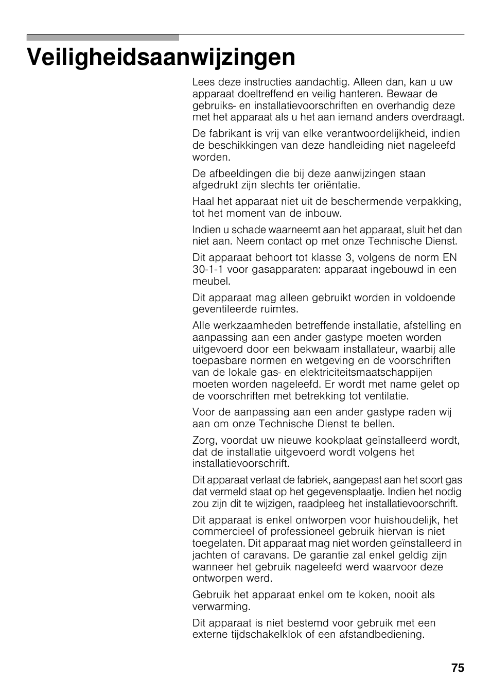 Veiligheidsaanwijzingen | Bosch PRB326B70E Gas-Kochstelle Glaskeramik 30 cm User Manual | Page 74 / 98