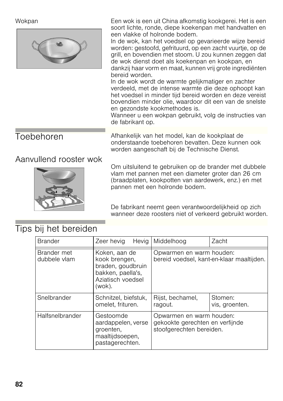 Wokpan, Aanvullend rooster wok, Toebehoren | Tips bij het bereiden | Bosch PRB326B70E Gas-Kochstelle Glaskeramik 30 cm User Manual | Page 81 / 98