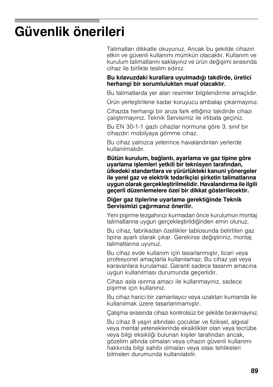 Güvenlik önerileri | Bosch PRB326B70E Gas-Kochstelle Glaskeramik 30 cm User Manual | Page 88 / 98