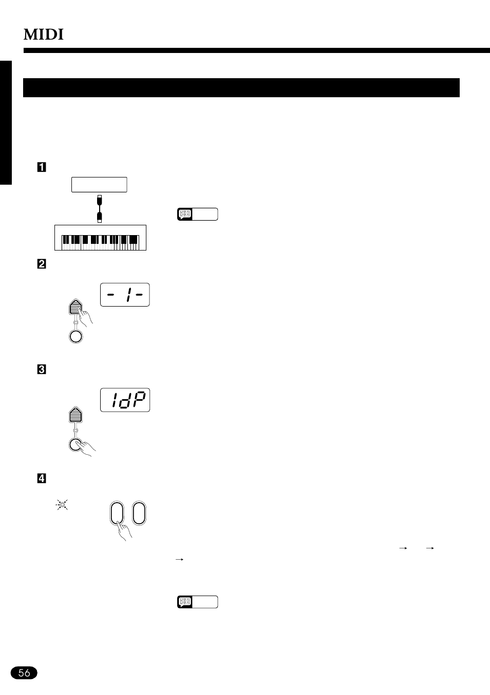 Midi, Midi bulk dump | Yamaha PSR-510 User Manual | Page 58 / 77