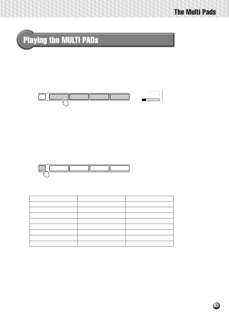 Playing the multi pads, The multi pads | Yamaha PSR-330 User Manual | Page 45 / 90