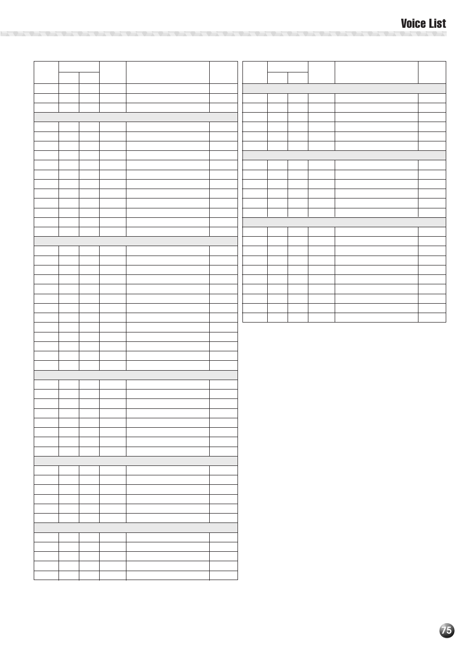 Voice list | Yamaha PSR-330 User Manual | Page 77 / 90